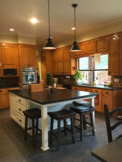 steel grey granite with honey oak cabinets|kitchen remodel honey oak cabinets.